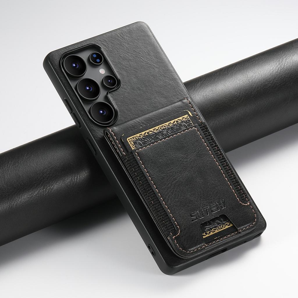 SUTENI H03 For Samsung Galaxy S25 Ultra Case Card Holder Waxy Texture Leather+TPU Phone Cover