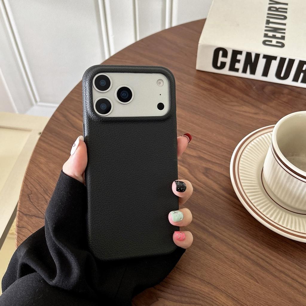 Litchi Leather Texture Solid Color Phone Case For iPhone 17 Air 16 15 14 13 12 11 Pro Max Plus Business Shockproof Cover