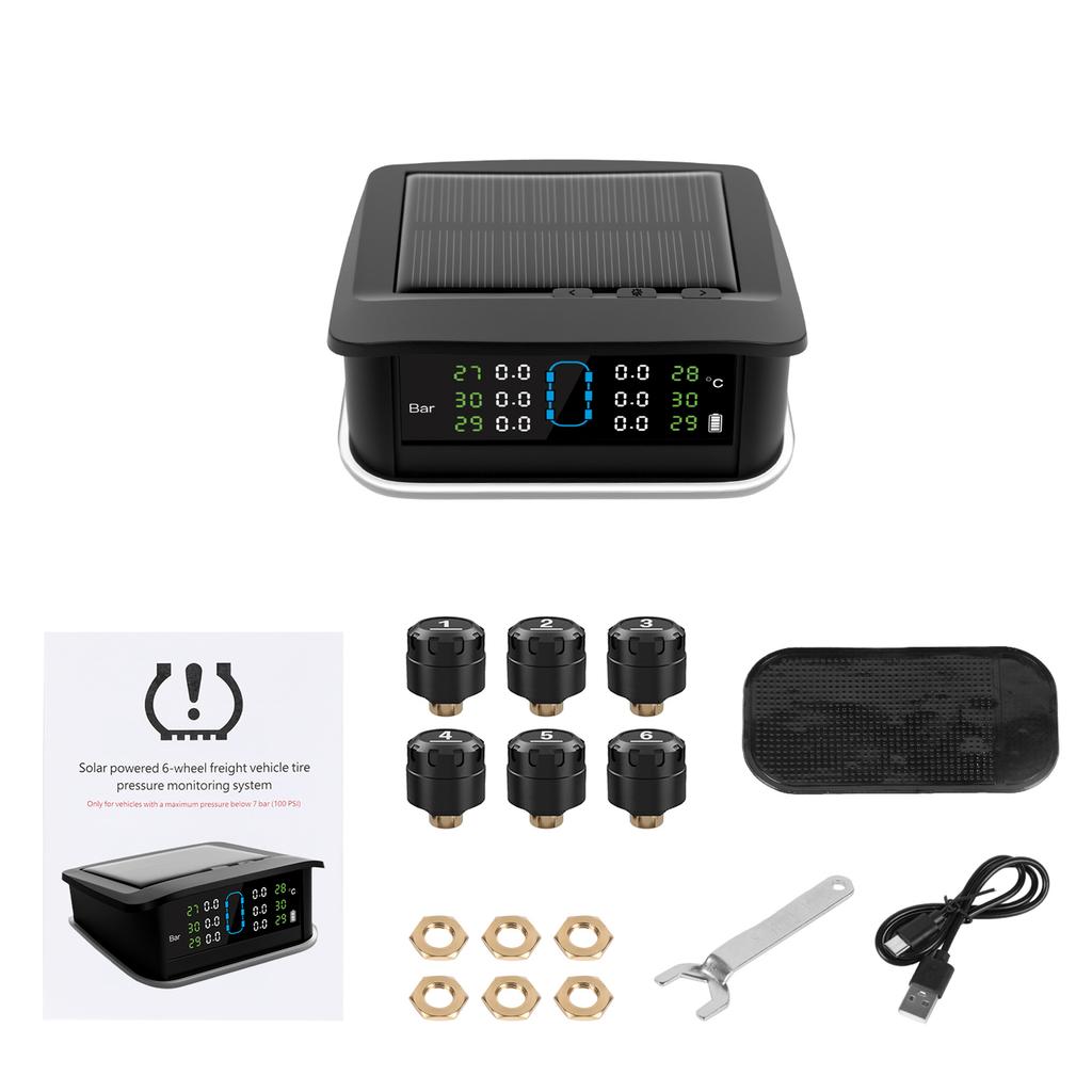 Tire Pressure Monitoring System, Solar Tire Pressure Monitor with 6 External Sensors, Ambient Light, Real time Display