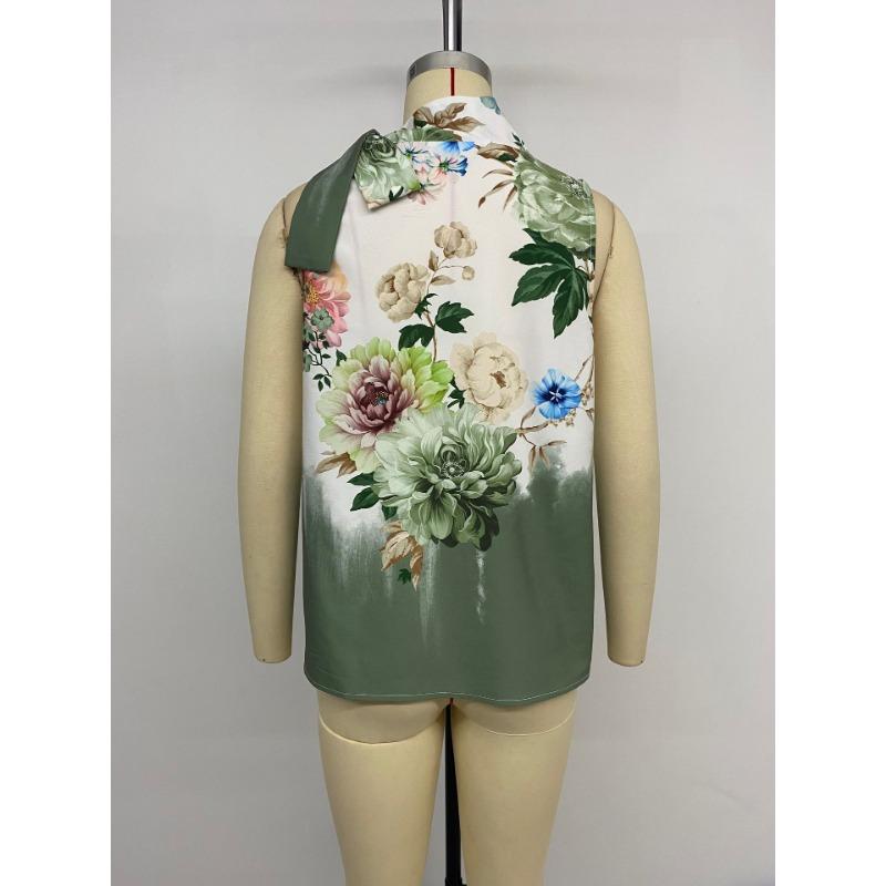 Женская летняя рубашка без рукавов с бретелью через шею и шнуровкой