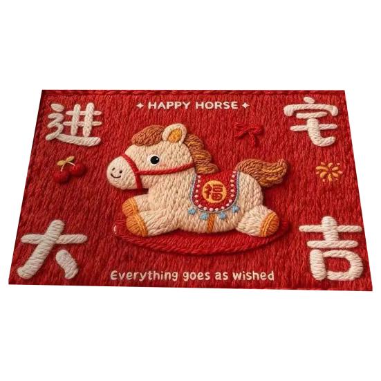 Красный коврик на китайский Новый год 2026 год Лошади Коврик для душа Нескользящий Приветственный коврик для входной двери для гостиной Прихожей Передней двери Кухни Ванной комнаты