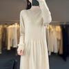 Hand-embroidered Half-high Neck Wool Dress for Women In Autumn and Winter New Fashionable and Versatile Mid-length Temperament Cashmere Skirt