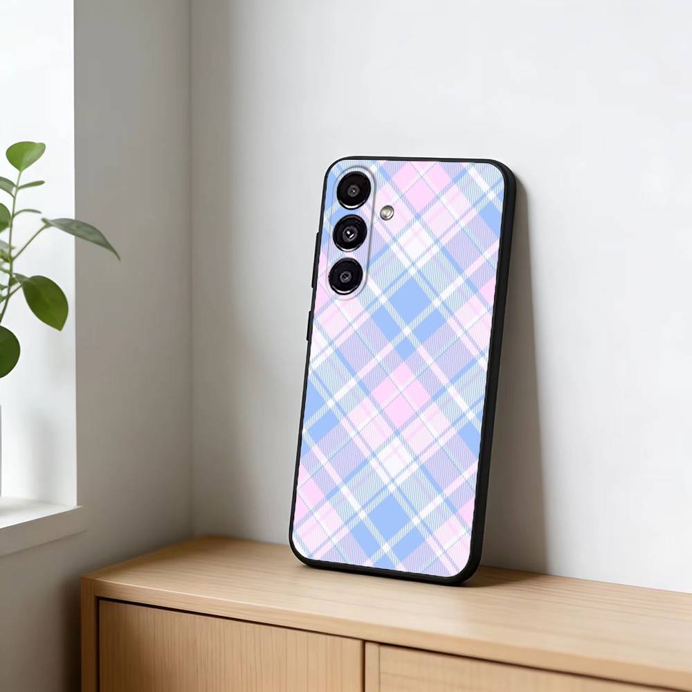 Cool P-Purple P-Plaid Pattern Phone Case For Samsung Galaxy A91,80,73,72 ,71,53,52,32 ,31,22,21s,20,Soft Black Case