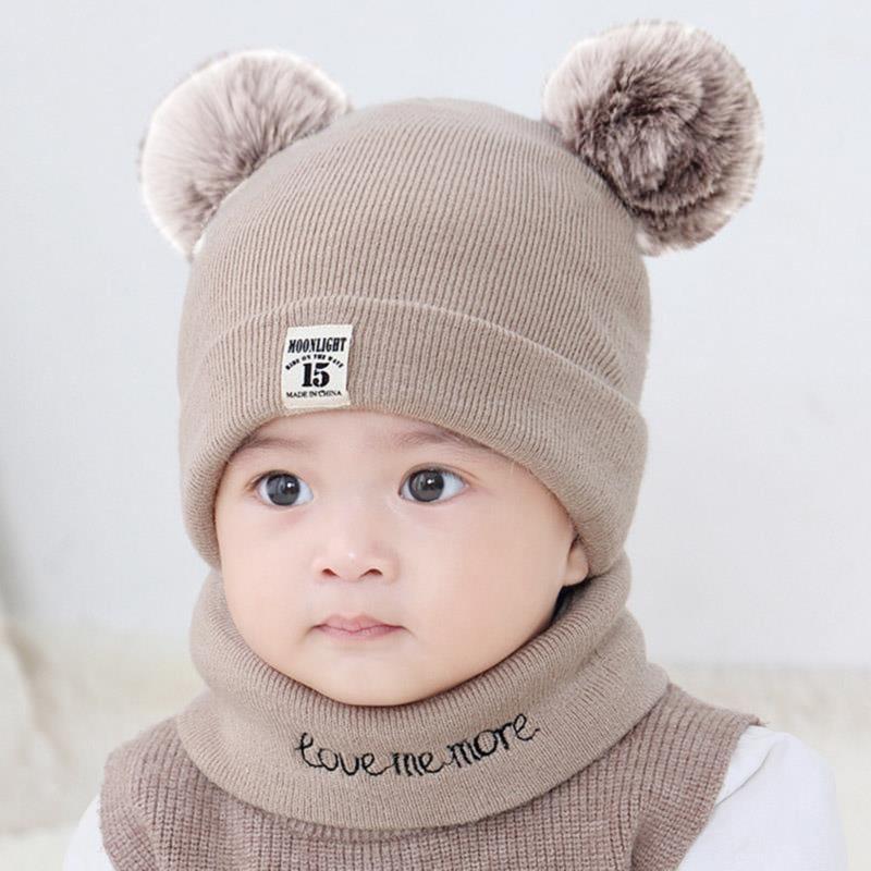 2 шт. Комплект детской шапки и манишки с мишкой Вязаная детская шапка и шарф Комплекты Эластичная шапка для малышей Шарфы Удобное ношение