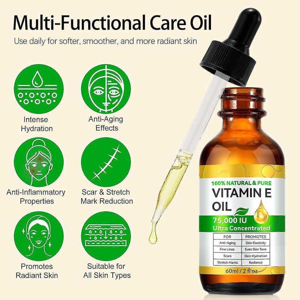 Vitamin E Oil Organic for Face and Skin Care, Vitamin E Moisturizer Oil Anti-Aging Smooth Fine Lines, Wrinkles, Hydrates & Strengthen & Nourish, Even