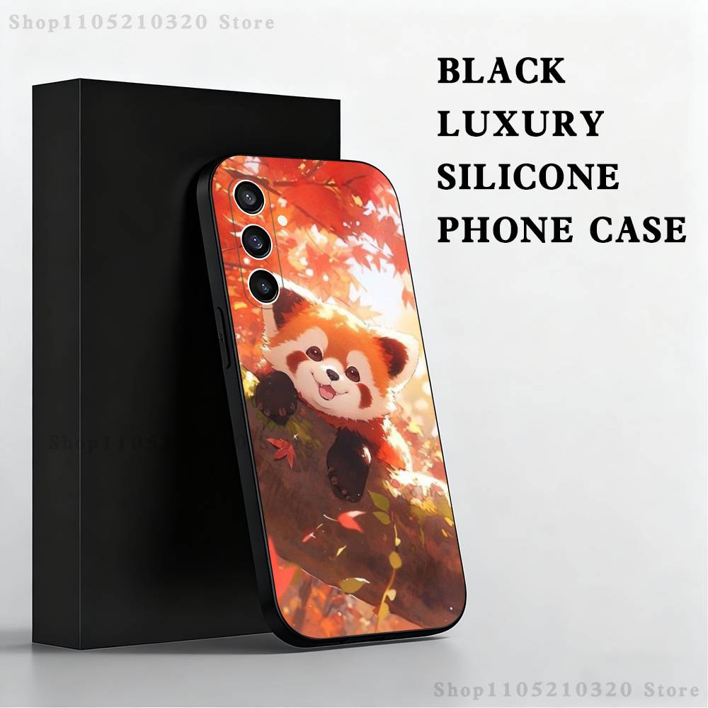 Red Panda Cute Cartoon Phone Case For Samsung S25,S24,S21,S22,S23,S30,Ultra,S20,Plus,Fe,Lite,Note,10,9,5G Black Cover