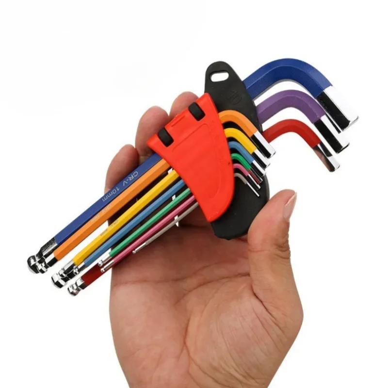 Набор цветных шестигранных ключей L-образный гаечный ключ для шестигранного винта 9 шт. Внутренний шестигранный ключ 1,5 мм - 10 мм шестигранный гаечный ключ инструменты для ремонта велосипеда