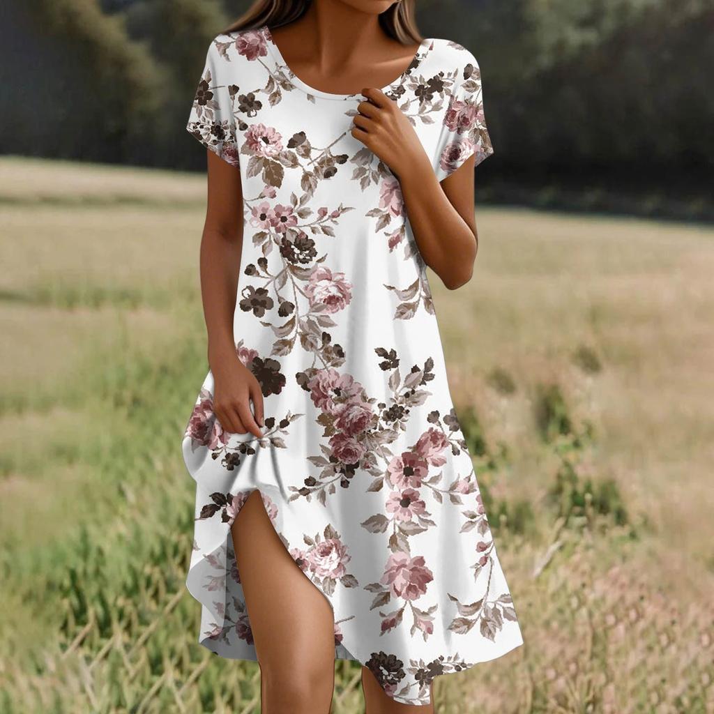 Платье в стиле бохо с коротким рукавом для женщин, повседневное, свободного кроя, летнее, сарафан с цветочным принтом и карманами