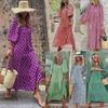 European-American Geometric Puff Sleeve Maxi Dress for Women – Street Style