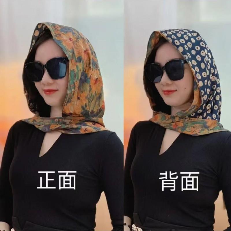 Floral Print Scarf Hat Women UV Protection Headwrap Outdoor Travel Photography Accessory