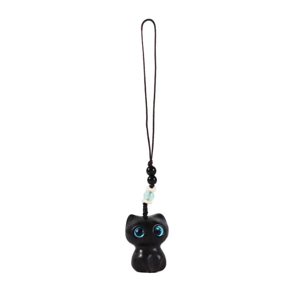 Phone Pendent Car Key Charms Decoration Hand-woven Sandalwood Key Chain Key Chain Strap Mobile Phone Ring Lucky Cat Pendant