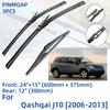 3PCS For Nissan Qashqai J10 2006-2013 24" 15" 12" Front Rear Wiper Blades Windshield Windscreen Window Cutter Accessories2008 2009 2010 2011 2012 2013