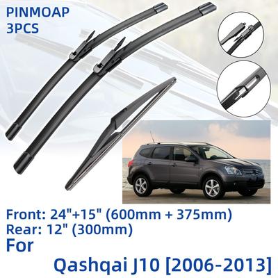 3 шт. для Nissan Qashqai J10 2006-2013 24 "15" 12 "передние и задние щетки стеклоочистителя лобовое стекло резак для окон аксессуары2008 2009 2010 2011 2012 2013