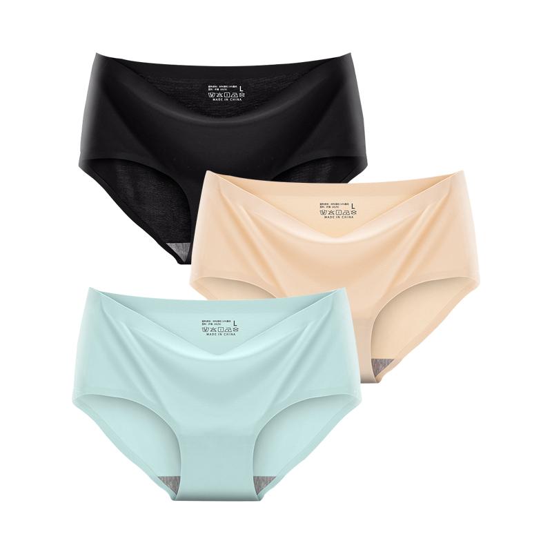 3 Pcs/Set Seamless Panties Silk Pamty Mid Waist Underwear Comfort Underpants Solid Invisible Briefs Female Lingerie