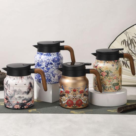 Винтажный цветочный изолированный чайник 1000 мл Мини-кофейник Офисный термос для чая Встроенный заварочный чайник для воды Кувшин для напитков Термос для кофе