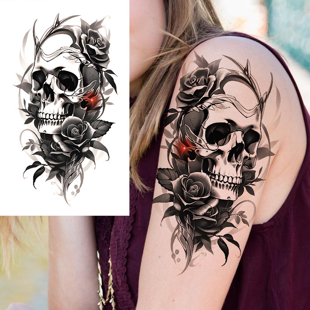 1 Sheet Wolf Tiger Astronaut Dragon Skeleton Temporary Tattoos For Women Men Adults Fake Skull Flower Tattoo Sticker Waterproof