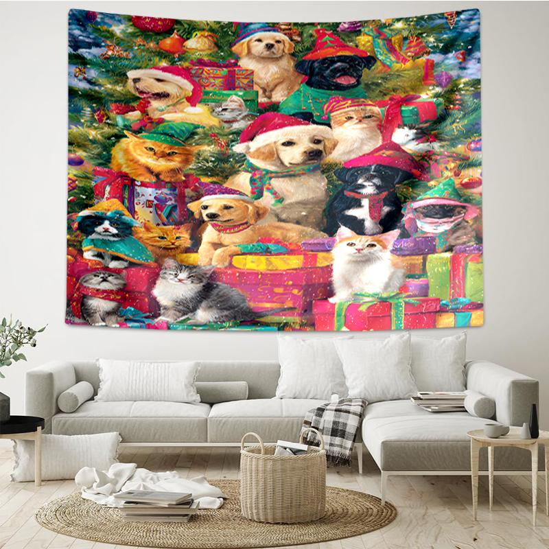 Christmas-Dog Print Tapestry, Backdrop, Easy Setup, Ideal for Bedroom, Office & Living Room, with Aesthetic Wall Hanging Decor.