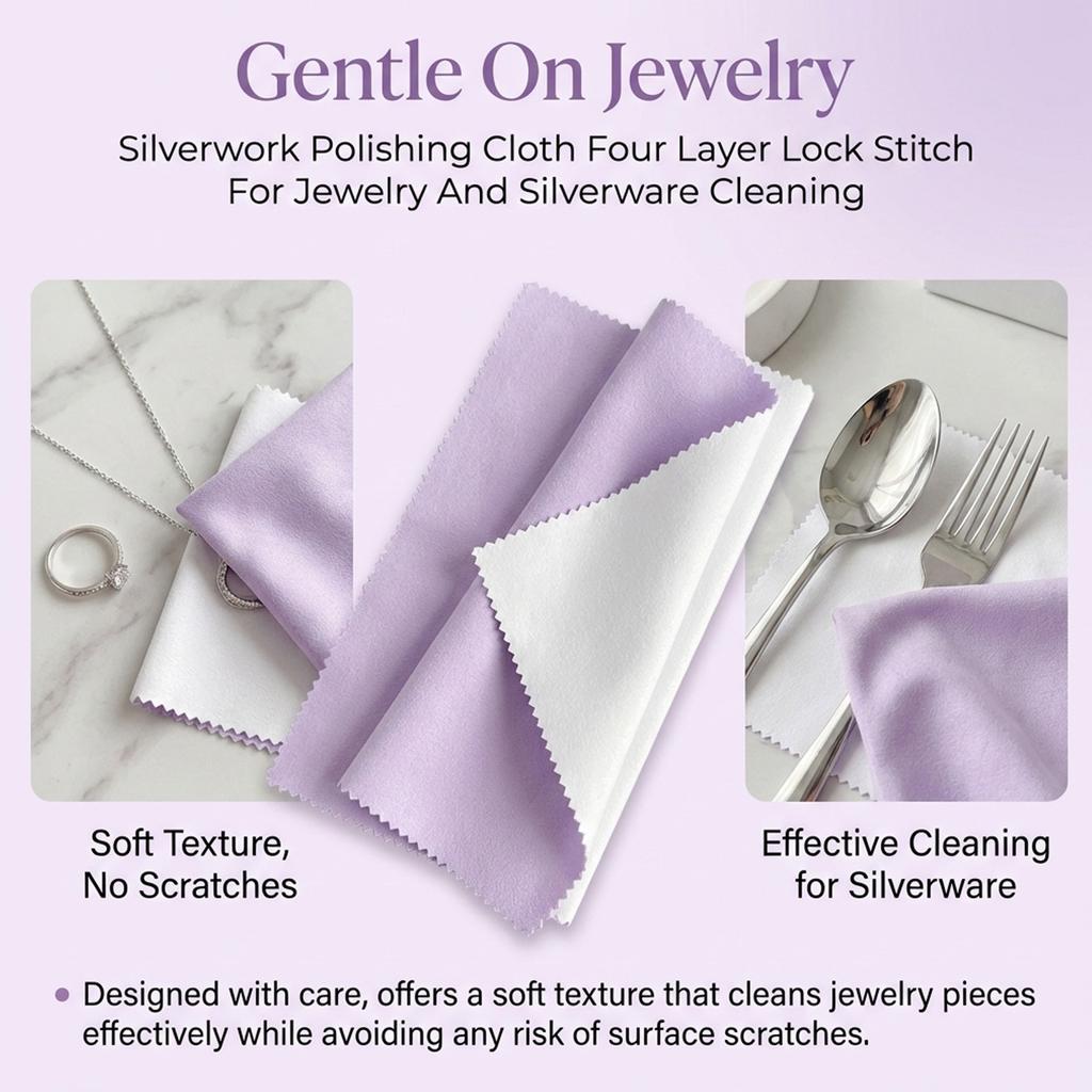 Silverwork Polishing Cloth Four Layer Lock Stitch For Jewelry And Silverware Cleaning