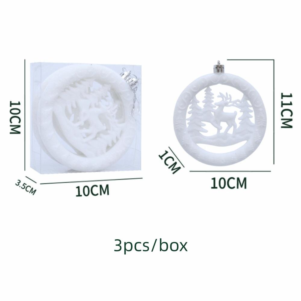 3Pcs/Box Round Pancake Shaped Christmas Flocking Pendant Christmas Tree Decoration