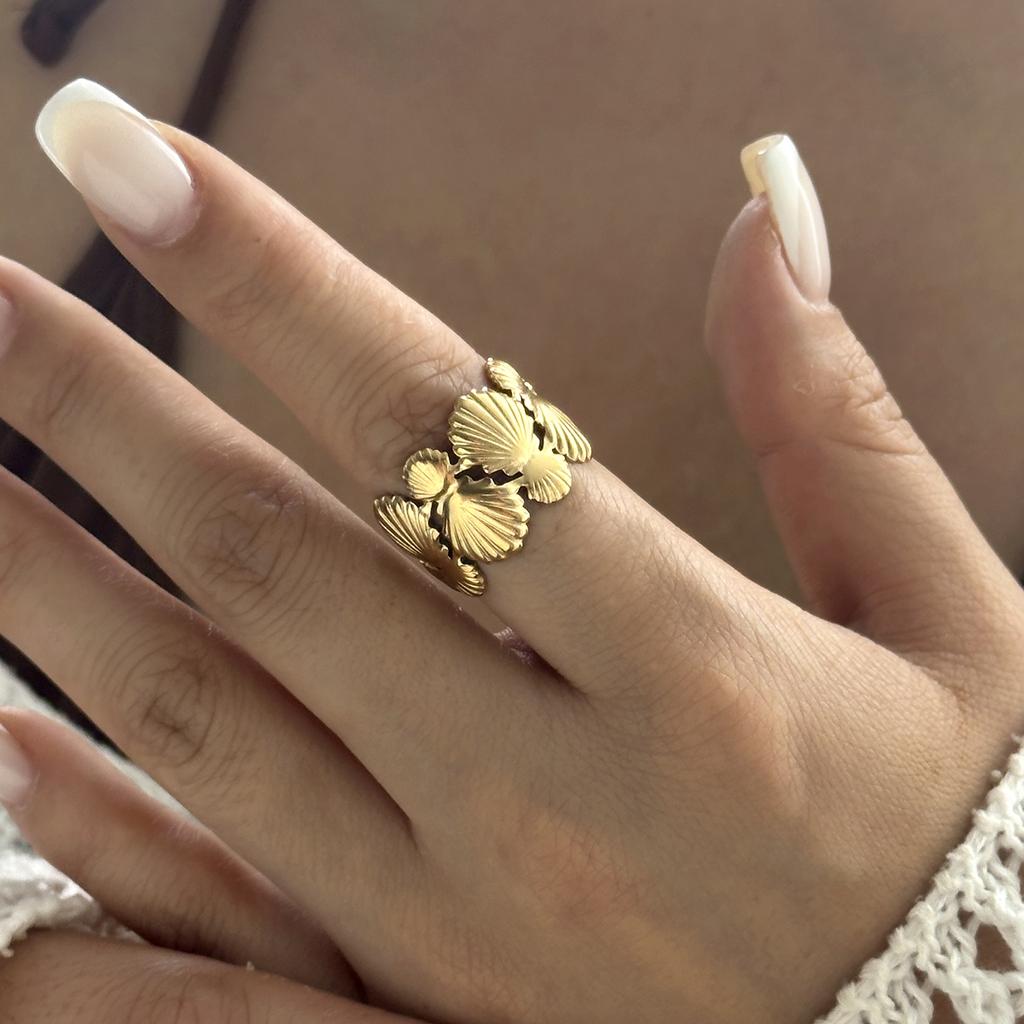 316L Stainless Steel Ocean Starfish Open Ring for Women Fashion Star Flower Irregular Geometric Ring Adjustable Finger Jewelry