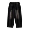 Men Jeans Elastic Waist Drawstring Wide-Leg Jeans Street Style Distressed Design Draped Denim Trousers