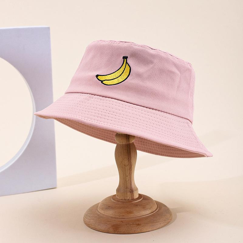 New embroidered fruit bucket hat female export double-sided can wear sunshade basin hat spot