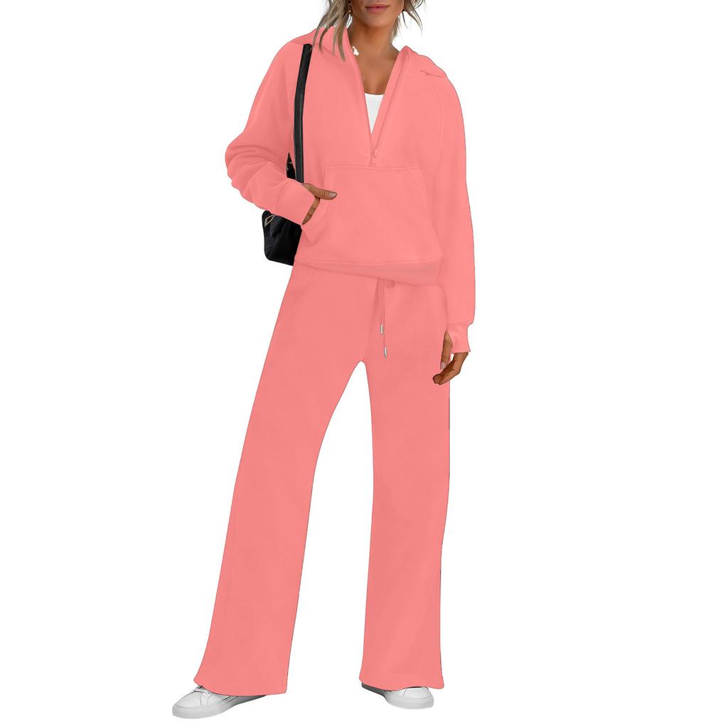 Женская мода однотонная толстовка с длинным рукавом и капюшоном, топ и брюки, повседневный комплект из двух предметов для отдыха
