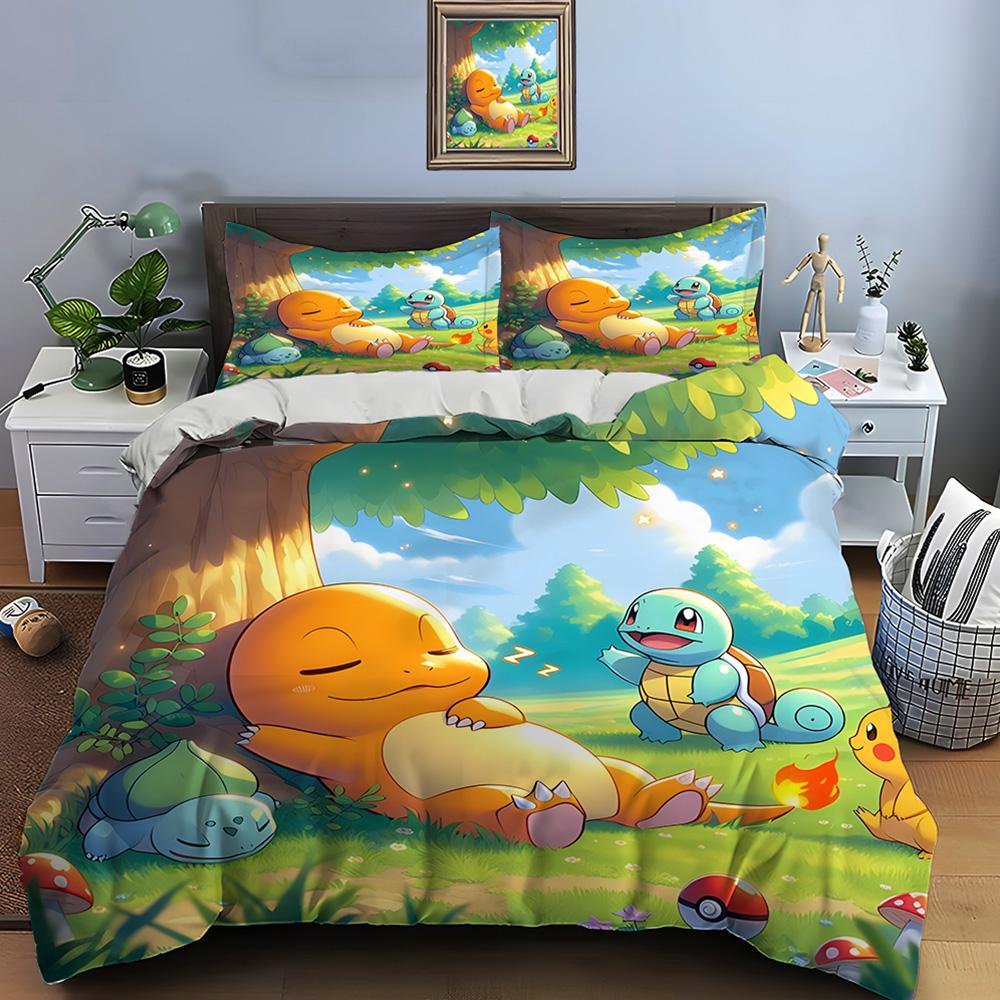 10 размеров Комплект постельного белья с принтом Покемона Чаризарда 3 предмета Набор Кровать Кинг-сайз Наволочка Покрывало для взрослой кровати Спальный комплект для подарков