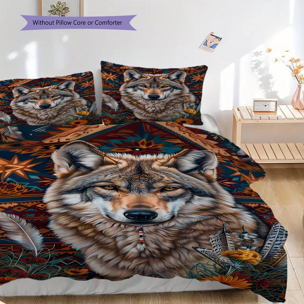 Wolf Pattern Bedding Quilt Set Quilt Cover Pillowcase Home Decoration Birthday Gift (1 * duvet cover + 2 * pillowcase, without core)