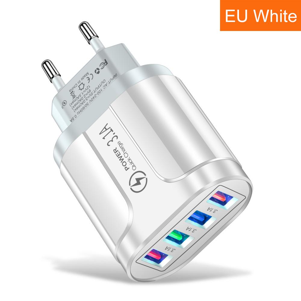 3.1A 4 порта USB дорожное зарядное устройство быстрая зарядка QC 3.0 настенная зарядка для iPhone 14 13 Samsung Xiaomi мобильный штекер зарядный адаптер