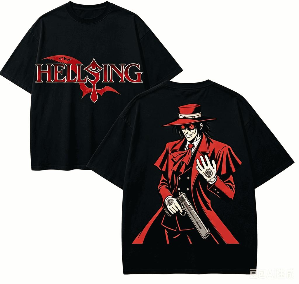 Футболка для любителей аниме Hellsing Харадзюку Хлопок Новая модель Уличный стиль Ретро Унисекс Оверсайз высокая