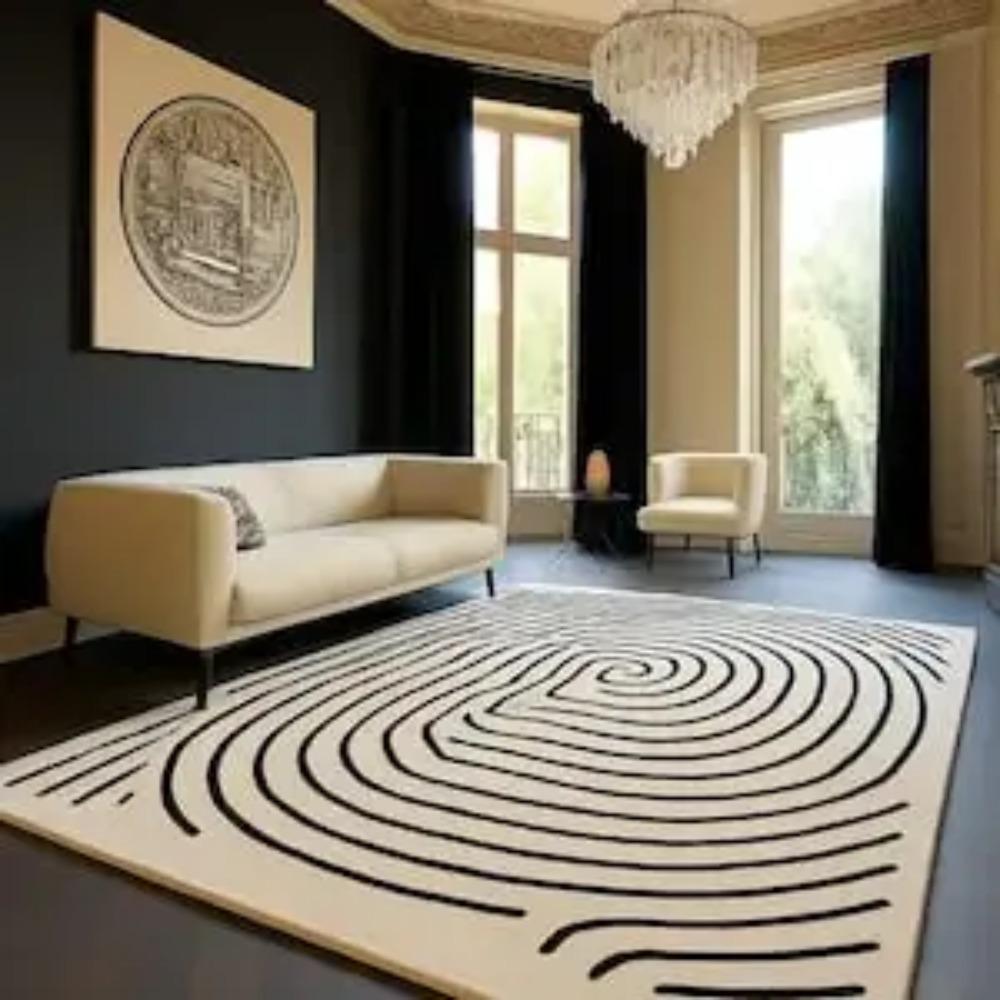 Ковер с абстрактным линейным рисунком – Скандинавский лабиринт, напольный коврик для декора дома – Черно-белый ковер, ковер для столовой
