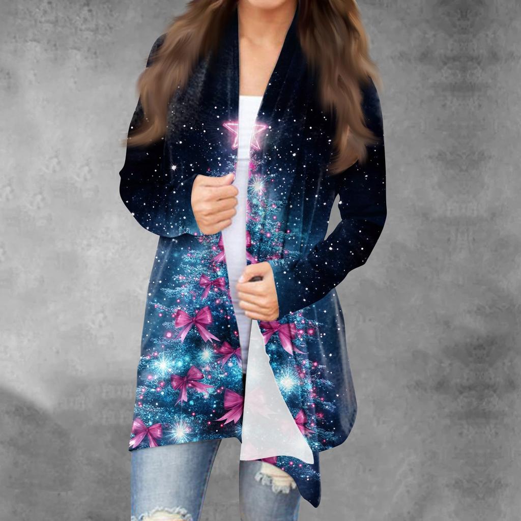 Женская модная рождественская куртка с принтом, повседневный кардиган с длинным рукавом, пальто