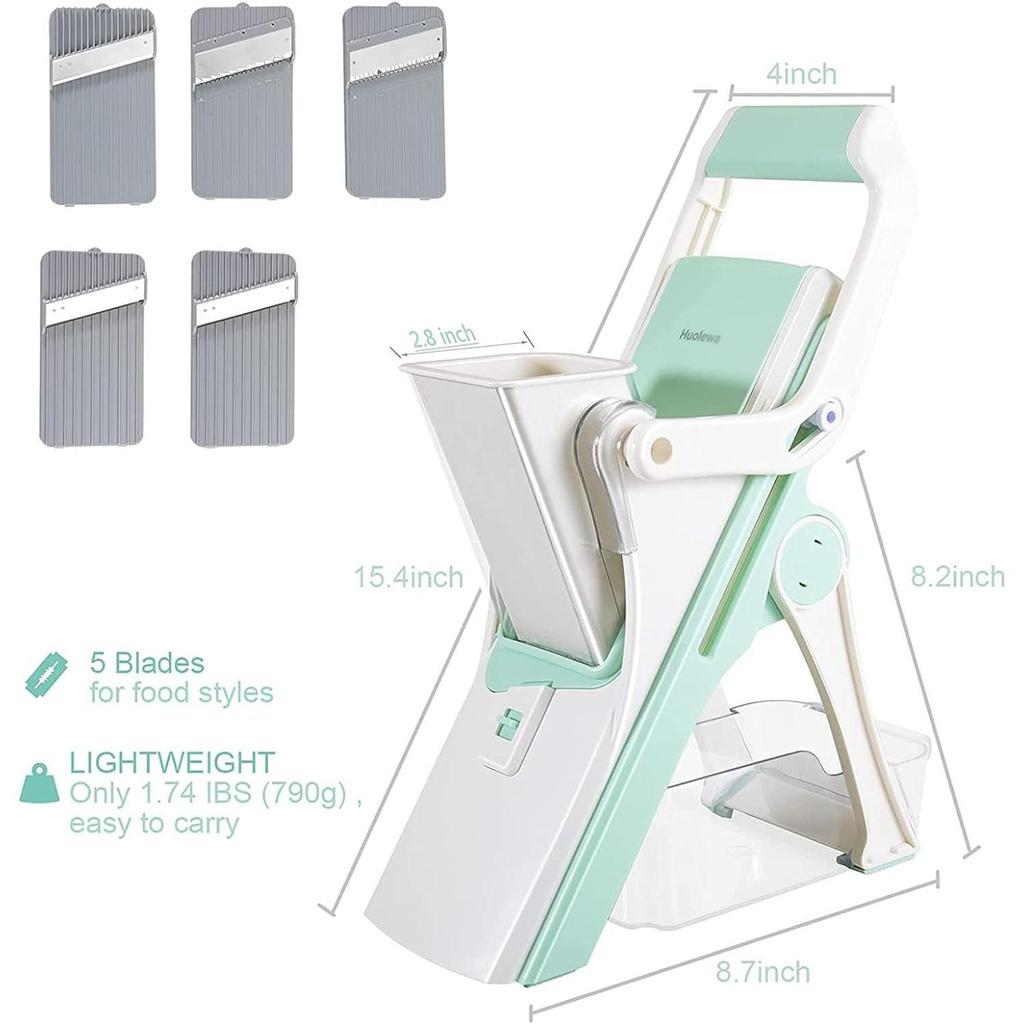 Безопасная овощерезка, кухонная терка-мандолина, овощерезка, терка для измельчения продуктов, мясо овощей, фруктов с контейнером и 5 сменными лезвиями