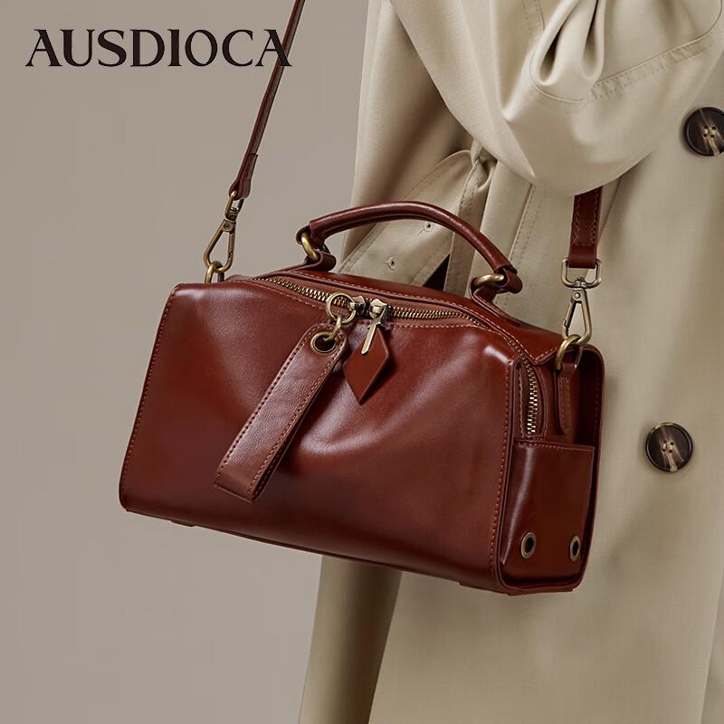 AUDIJIA Women's Genuine Leather Boston Pillow Bag