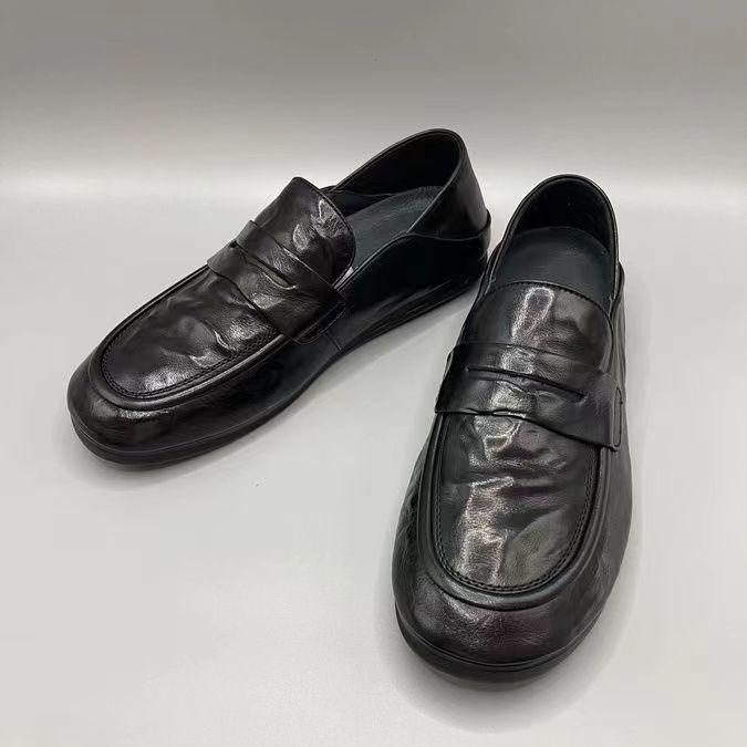 Туфли Doudou мужские повседневные кожаные туфли 2025 осень новая мягкая кожа лоферы ленивые на одной педали дышащие мужские туфли тренд