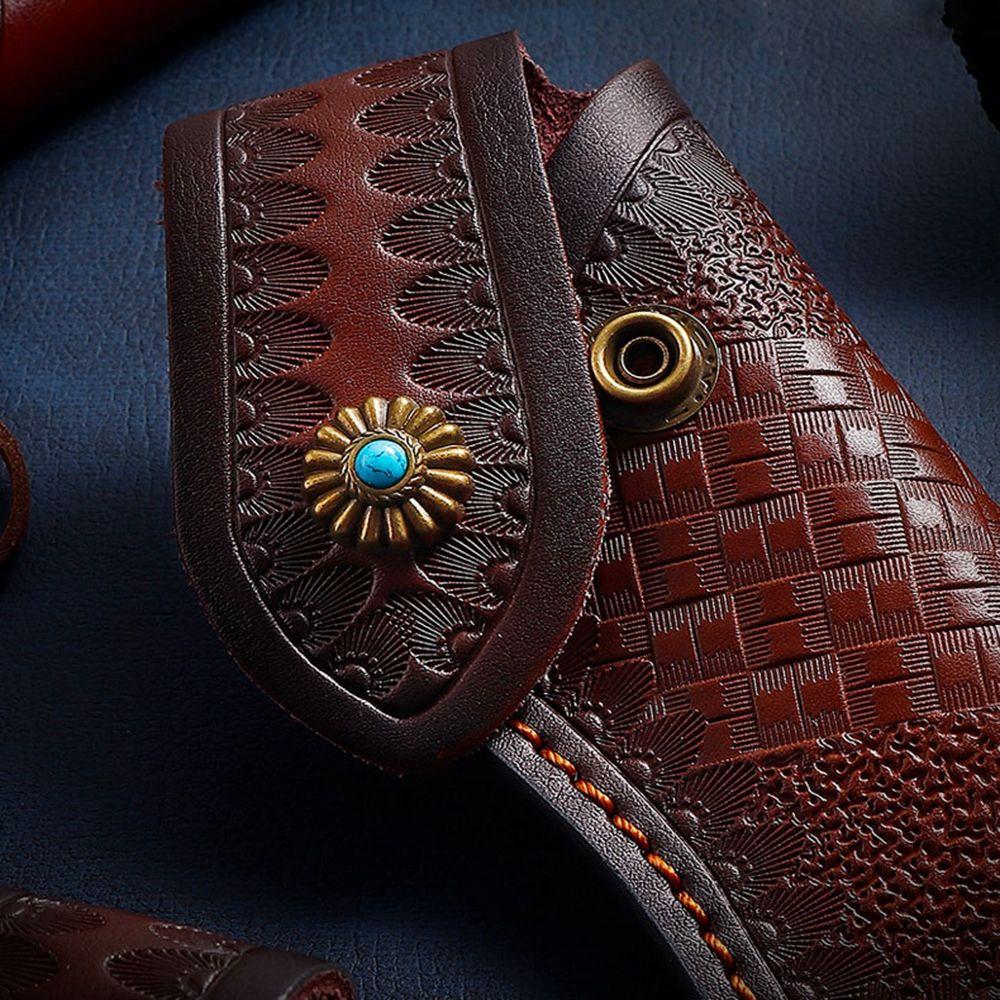 Pocket Hunt Leather Sheath Holder Flashlight Case Belt Loop Case Camp Outdoor Carry Fold Knife Tool