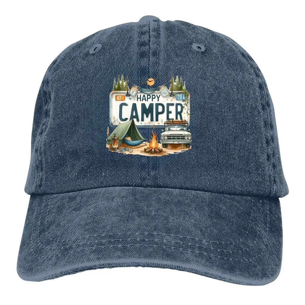 Happy Camper Baseball Cap Unisex Hats Women Visor Protection Snapback Camper Camping Caps