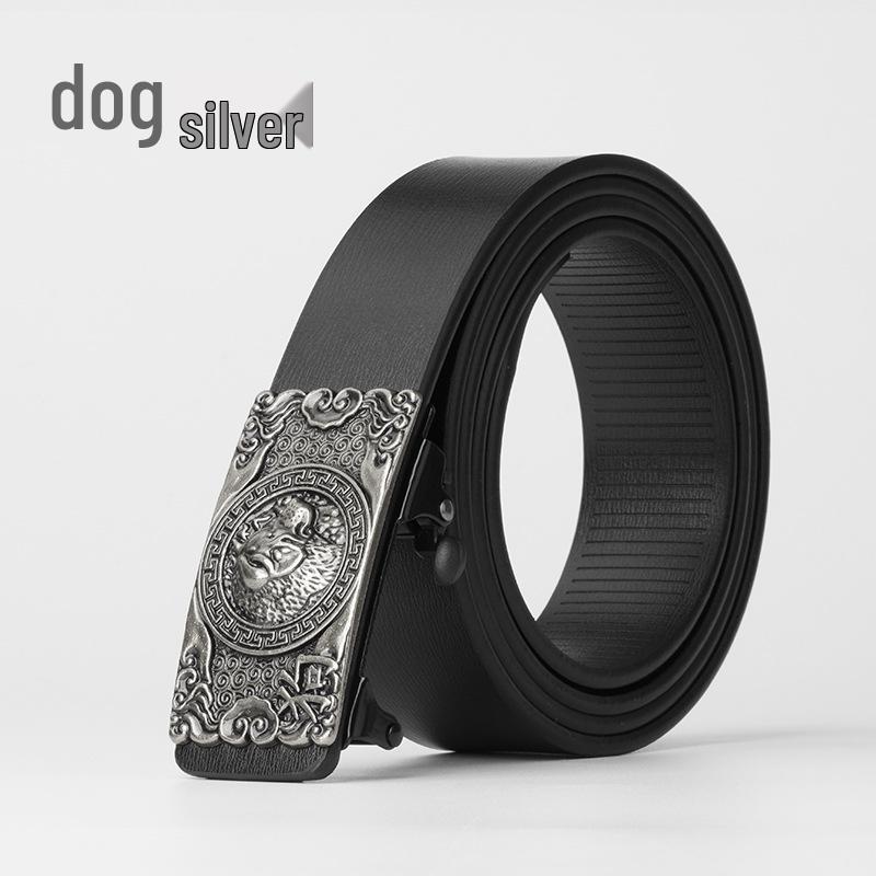 Chinese Zodiac Retro Men's Automatic Cowhide Leather Belt