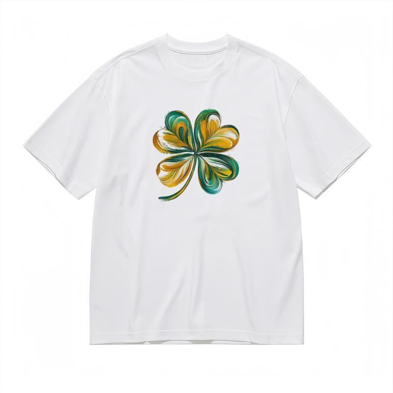 Men's Fashion Comfy Classic T Shirt Lucky Clover Watercolor Style Print Tee