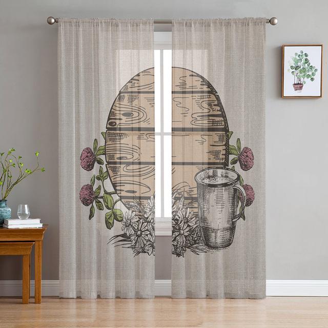 Романтические сладкие цветы и листья, винтажные прозрачные шторы из вуали с текстурой дерева для гостиной, спальни, драпировка, кухонное окно, тюлевая занавеска