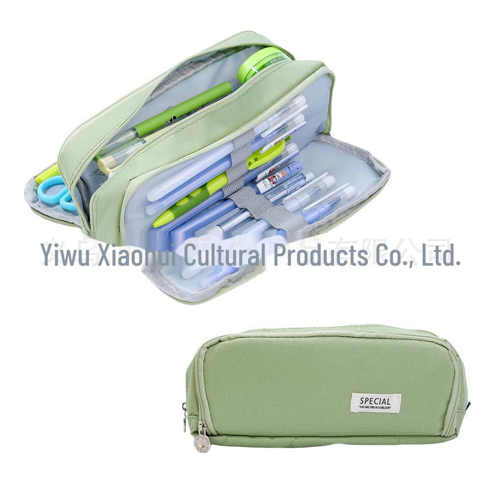 Выдвижной двухслойный пенал Macaron: Большая вместимость, однотонный цвет, для учеников младших и старших классов.