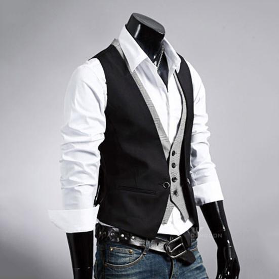 Однобортный костюм с v-образным вырезом, жилет, отличное мастерство, искусственный двухсекционный мужской деловой жилет, рабочая одежда