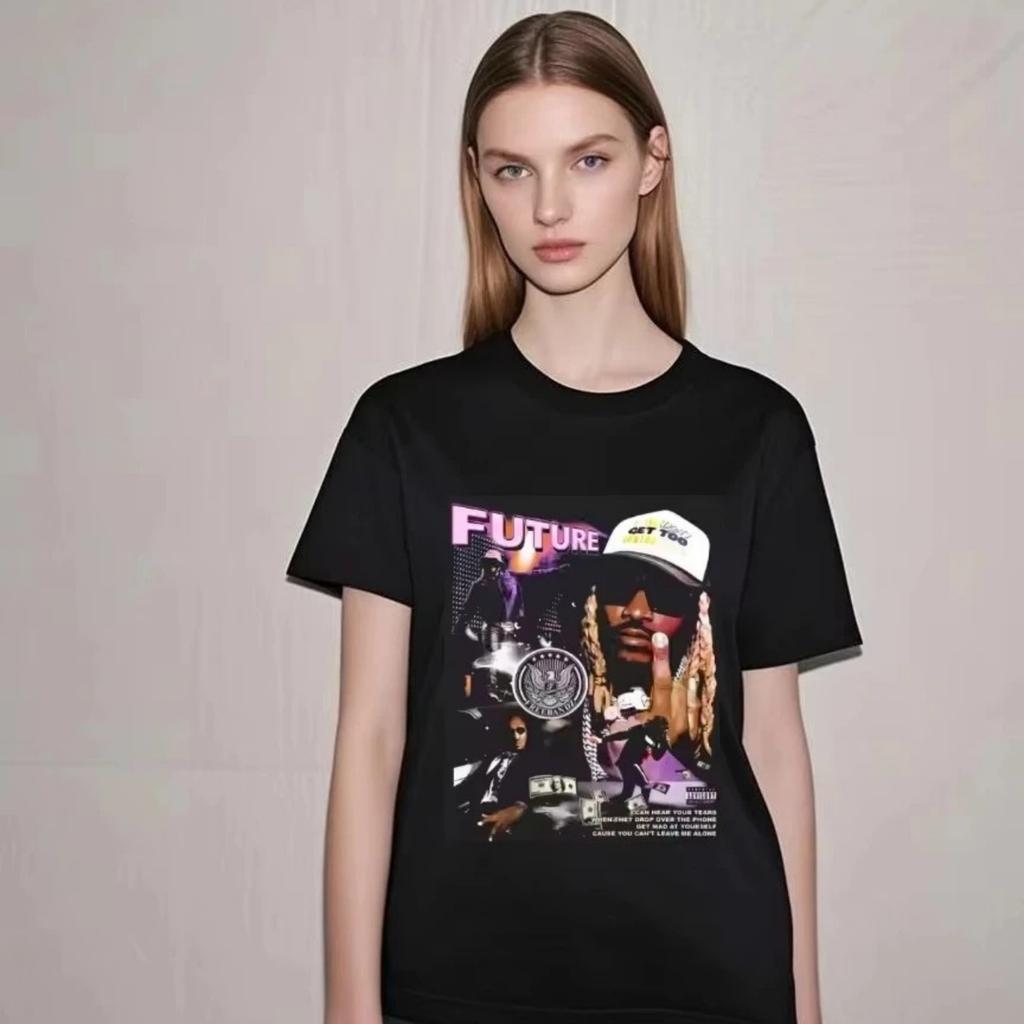 2025 Футболка с принтом Future Hip Hop Rapper Американская с коротким рукавом Ретро Высокое качество Люксовый бренд Распродажа Популярные стили harajuku
