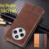 Магнитный адсорбционный кожаный чехол для Xiaomi Redmi 14C 4G / Redmi 14R 5G Flip Cover Защитный чехол Capa Fundas Coque