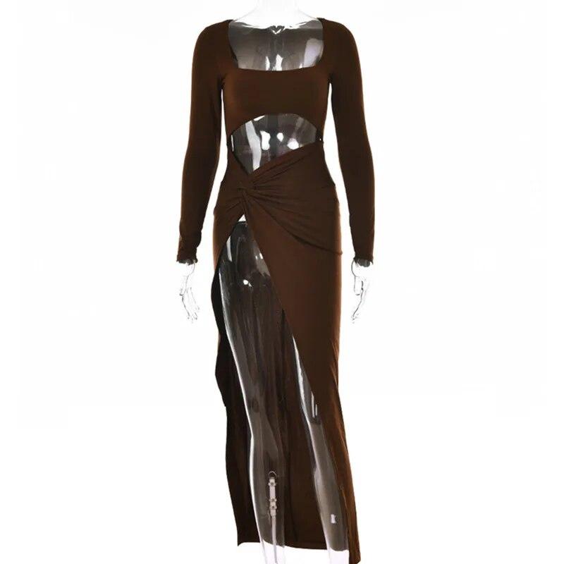 Элегантное сексуальное однотонное асимметричное тонкое платье с высокой талией, женское модное платье с v-образным вырезом и длинным рукавом, обнажающее талию 30486