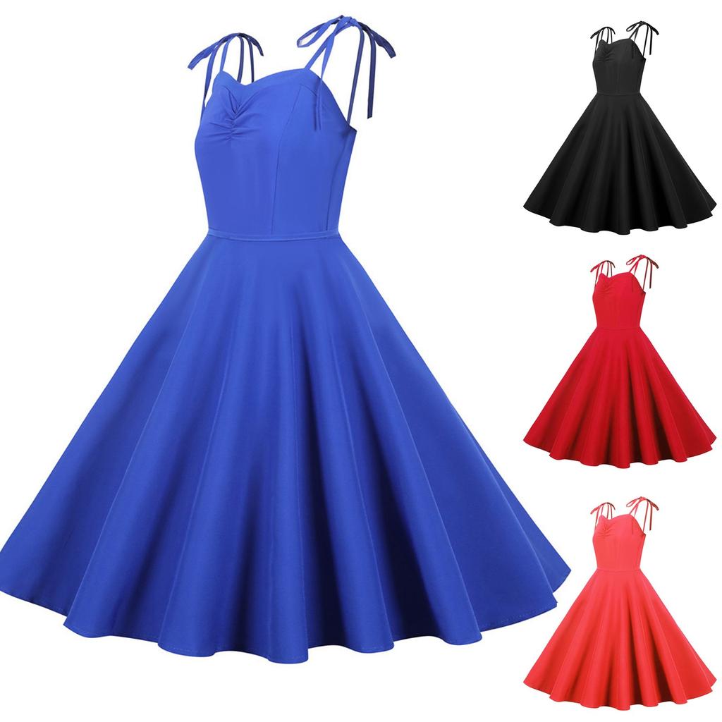 Women's Fashion Temperament Retro Polka Dot Lace-up Backless Set Neck Big Swing Puffy Casual Performance Dress