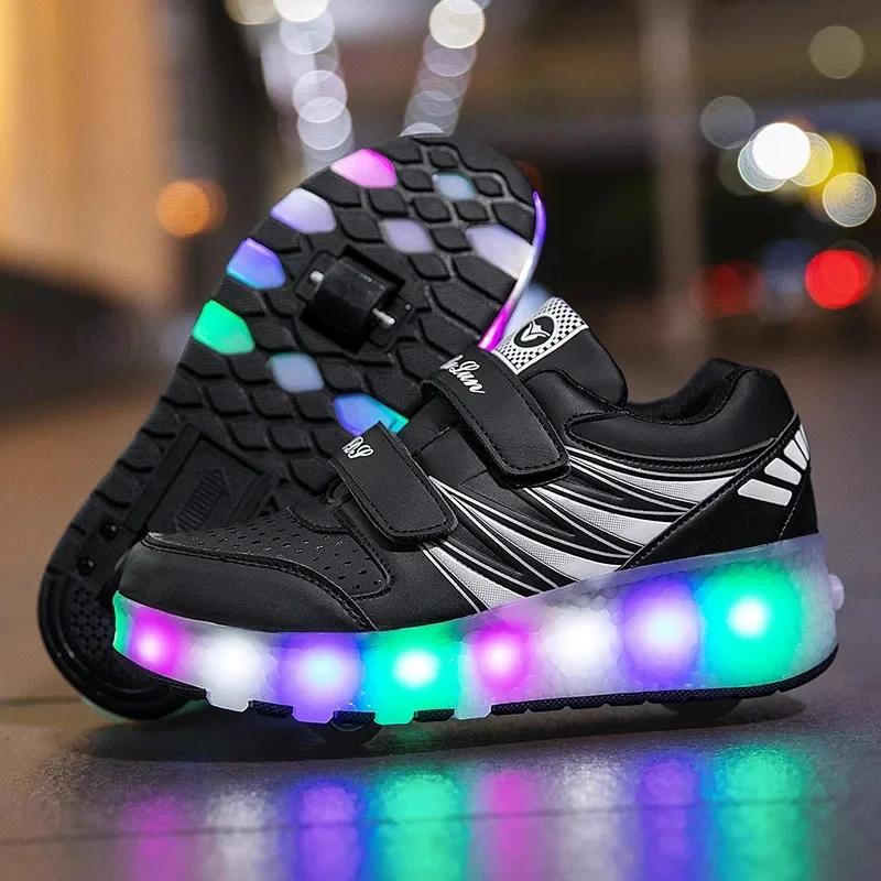 New LED Light Up Roller Skates Kids Unisex Rechargeable Dual Wheel Detachable Teenager Entertainment Casual Inline Skates