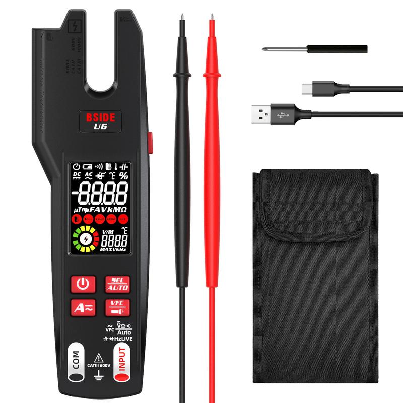 BSIDE DC AC Clamp Meter Electrical Amp Tester Open Jaw Ammeter, Infrared Thermometer with Smart Mode, 9999 Counts Multimeter VFC