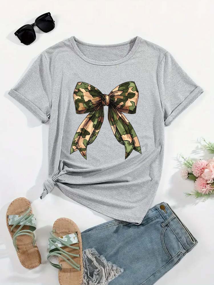 Summer New s Leopard Print Bow Short Sleeve Print Clothing Womens TShirt Harajuku Graphic Clothing Womens Top Tee